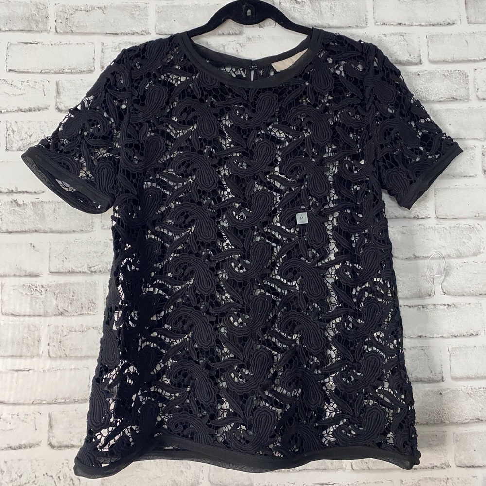 Black floral see through loft shirt size medium